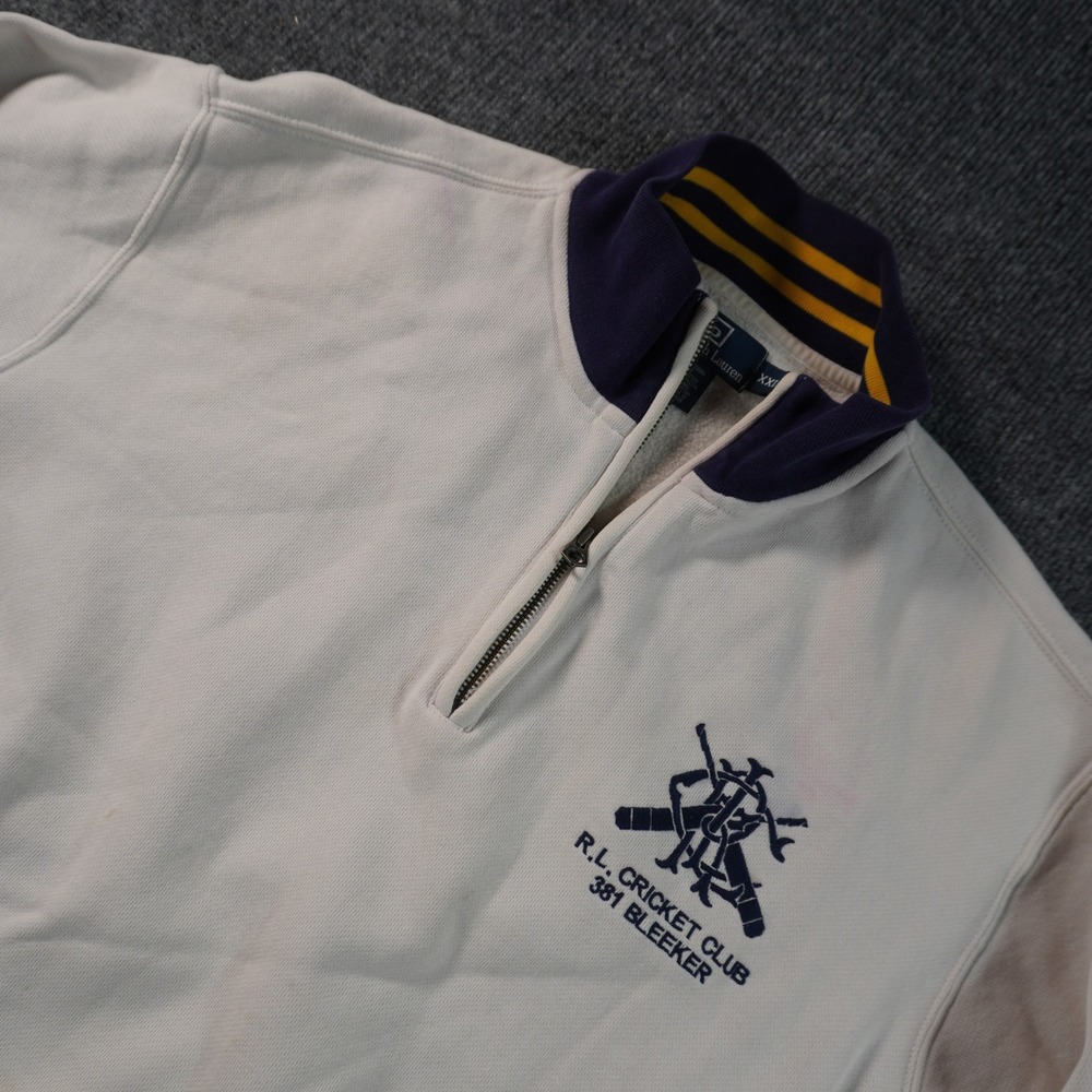Polo Ralph Lauren Quarter Zip Sweatshirt Mens XXL Cream Cricket Club Striped